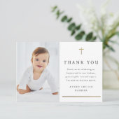 Eenvoudig Gold Cross Foto Religieuze Baptisme Bedankkaart (Staand voorkant)