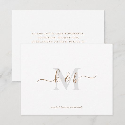 Eenvoudig Gold- en grijs-monogram kerstmis Notitiekaartje (Voorkant / Achterkant)