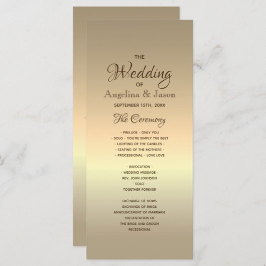 Eenvoudig Gold Foil bruiloft Programmakaart (Voorkant / Achterkant)