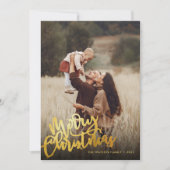 Eenvoudig Gold Foil-script Merry Kerstry 2 Foto Feestdagenkaart (Voorkant)