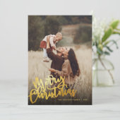Eenvoudig Gold Foil-script Merry Kerstry 2 Foto Feestdagenkaart (Staand voorkant)