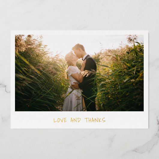 Eenvoudig Gold-fotohuwelijk Hartelijk dank Folie Uitnodiging (Voorkant)