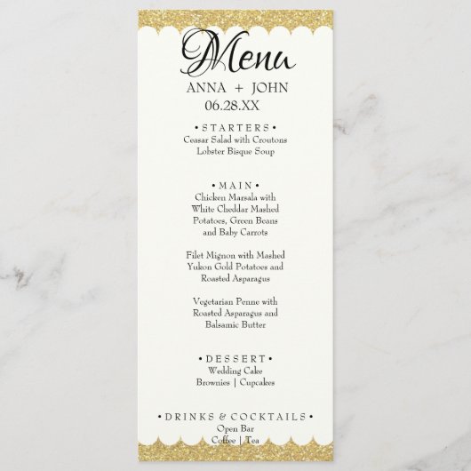 Eenvoudig Gold Glitter toevoegen Naam Datum Wedden Menu (Voorkant)