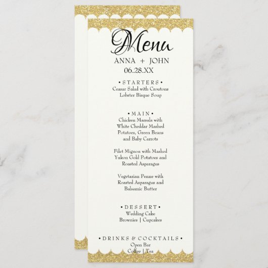 Eenvoudig Gold Glitter toevoegen Naam Datum Wedden Menu (Voorkant / Achterkant)