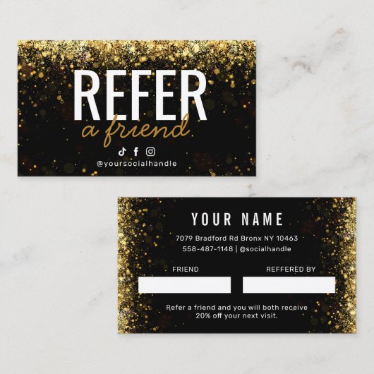 Eenvoudig Gold Glitter - Verwijs een vriendenkaart Visitekaartje (Voorkant / Achterkant)