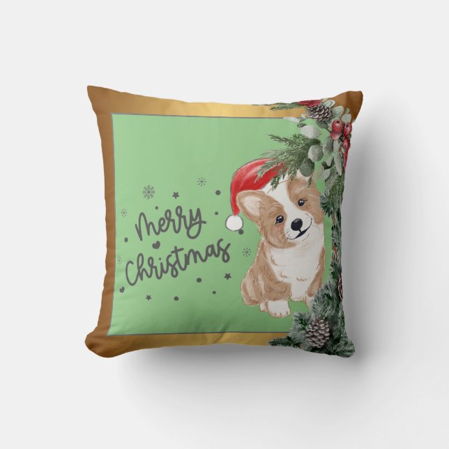 Eenvoudig Gold Green Corgi-kerstSierkussen Kussen (Voorkant)