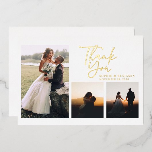 Eenvoudig Gold Hand-Lettered Wedding Bedankt Gold Folie Uitnodiging (Voorkant / Achterkant)