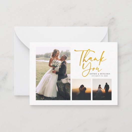 Eenvoudig Gold Hand-Lettered Wedding Hartelijk dan Notitiekaartje (Voorkant)