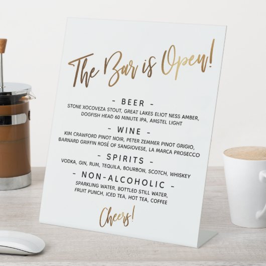 Eenvoudig Gold Handwrite Open Bar-menu Reclamebord Met Voetstuk (Insitu)