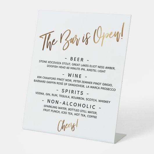 Eenvoudig Gold Handwrite Open Bar-menu Reclamebord Met Voetstuk (Voorkant)