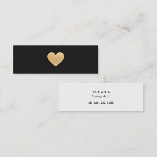 Eenvoudig Gold Heart Black Networking Mini Visitekaartje (Voorkant / Achterkant)