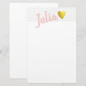 Eenvoudig Gold Heart Grid-lijnen roze, op maat gem Briefpapier (Voorkant / Achterkant)