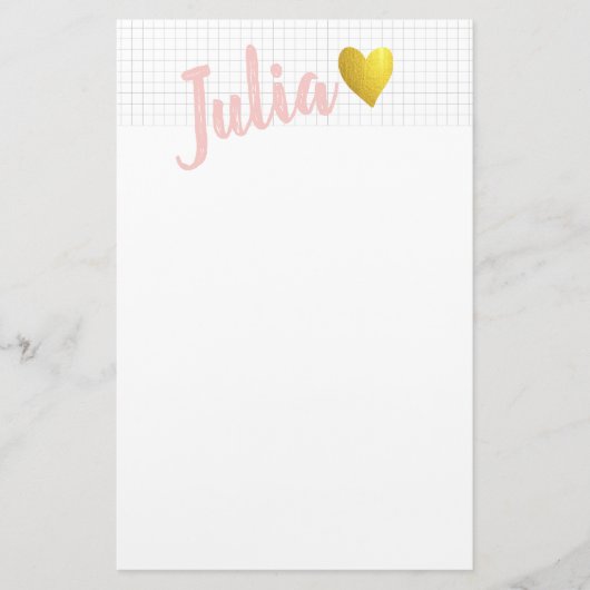 Eenvoudig Gold Heart Grid-lijnen roze, op maat gem Briefpapier (Voorkant)