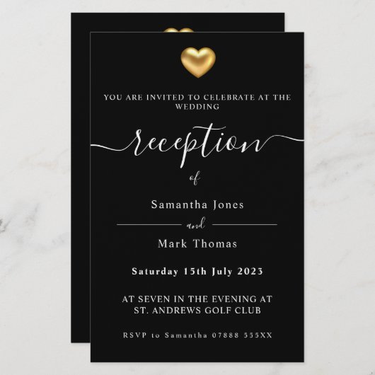 Eenvoudig Gold Heart Modern Reception Uitnodiging Briefpapier (Voorkant / Achterkant)