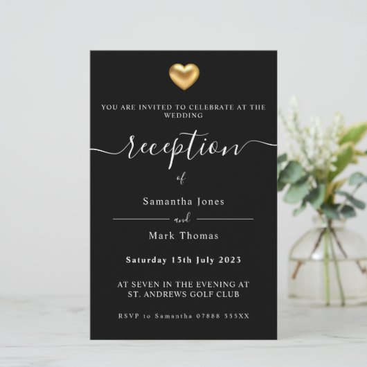 Eenvoudig Gold Heart Modern Reception Uitnodiging Briefpapier (Staand voorkant)