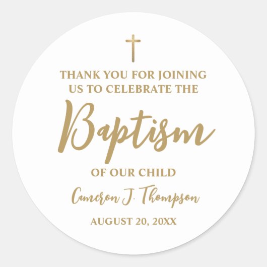Eenvoudig Gold Hue-Baby-baptisme bedankt Classic Ronde Sticker (Voorkant)