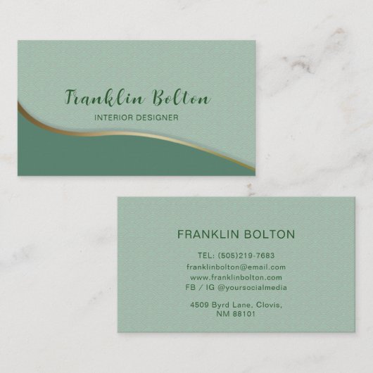 Eenvoudig Gold Line Green Abstract Cloud Patroon Visitekaartje (Voorkant / Achterkant)