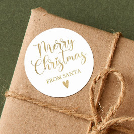 Eenvoudig Gold Merry-kerstkalligrafie Ronde Sticker