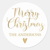 Eenvoudig Gold Merry-kerstkalligrafie Ronde Sticker (Voorkant)