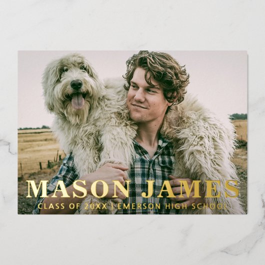 Eenvoudig 'Gold Modern'-Afstuderen Folie Uitnodiging (Voorkant)