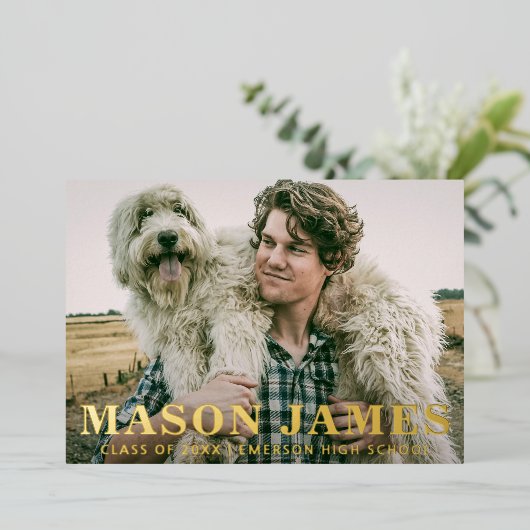 Eenvoudig 'Gold Modern'-Afstuderen Folie Uitnodiging (Staand Voorkant)