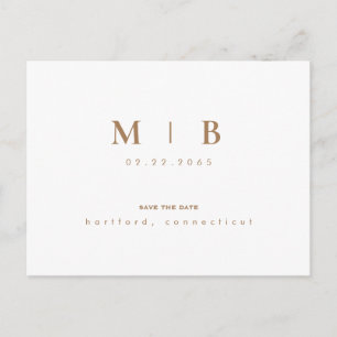 Eenvoudig Gold Monogram White Sparen de Datum Aankondigingskaart