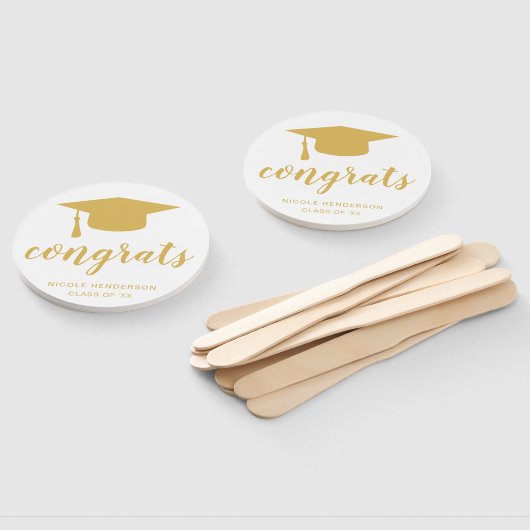 Eenvoudig Gold Mortar Board Elegant Afstuderen Handwaaier (Niet-gemonteerd)