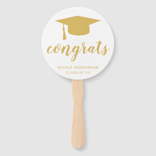 Eenvoudig Gold Mortar Board Elegant Afstuderen Handwaaier (Achterkant)