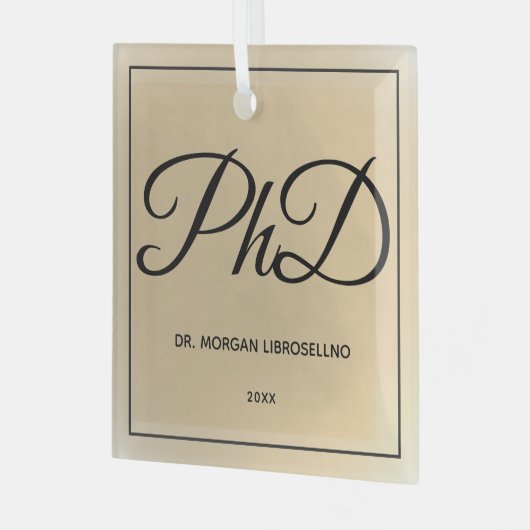 Eenvoudig Gold Name PhD-Afstuderen Glas Ornament (Voorkant links)