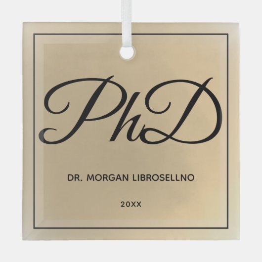 Eenvoudig Gold Name PhD-Afstuderen Glas Ornament (Voorkant)