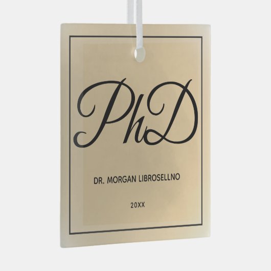Eenvoudig Gold Name PhD-Afstuderen Glas Ornament (Voorkant Rechts)