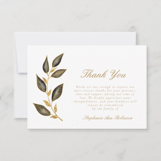 Eenvoudig Gold Script Floral Funeral Bedankt Opmer (Voorkant)