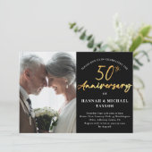 Eenvoudig Gold Script Foto 50ste bruiloft Jubileum Kaart (Staand voorkant)