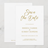 Eenvoudig Gold Script op witte bruiloft bespaart d Kaart (Voorkant / Achterkant)