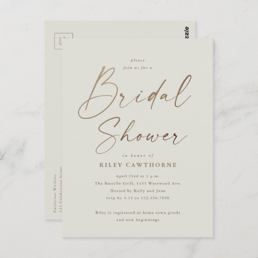 Eenvoudig Gold Script-Vrijgezellenfeest Briefkaart (Voorkant / Achterkant)