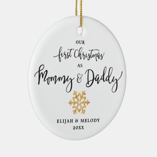 Eenvoudig Gold Snowflake mama en papa Kerstmis Keramisch Ornament (Rechts)