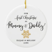 Eenvoudig Gold Snowflake mama en papa Kerstmis Keramisch Ornament (Achterkant)