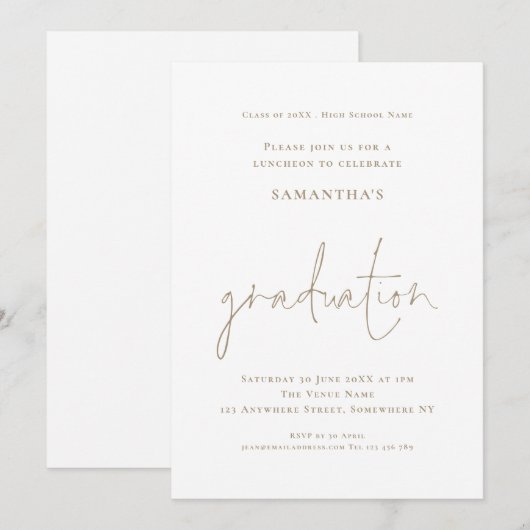 Eenvoudig Gold White Afstudeerder Luncheon Afstude Kaart (Voorkant / Achterkant)