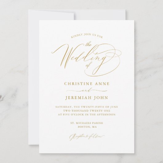 Eenvoudig Gold White Modern Script Weddenschap Kaart (Voorkant)