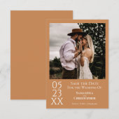 Eenvoudig Golden Tan Modern Minimal Photo Wedding Save The Date (Voorkant / Achterkant)