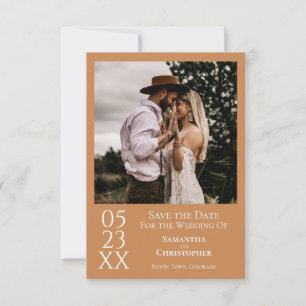 Eenvoudig Golden Tan Modern Minimal Photo Wedding Save The Date