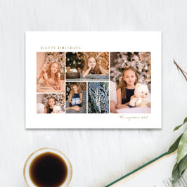 eenvoudig goud 6 fotocollage feestdagenkaart