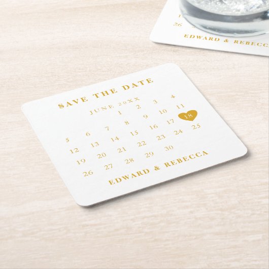 Eenvoudig goud agenda en wit sparen de Datum Kartonnen Onderzetters (Schuin)