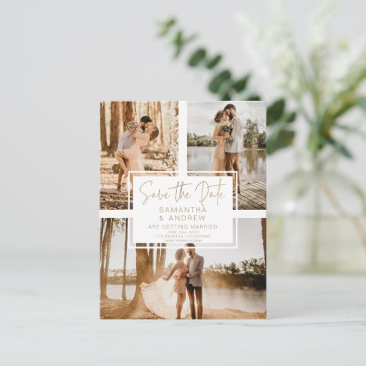 Eenvoudig goud behalve datum 3 collage van het fot briefkaart (Staand voorkant)