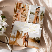 Eenvoudig goud behalve datum 3 collage van het fot folie uitnodiging