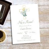 Eenvoudig Goud Botanisch Kruis Kerk Pasen Service Kaart
