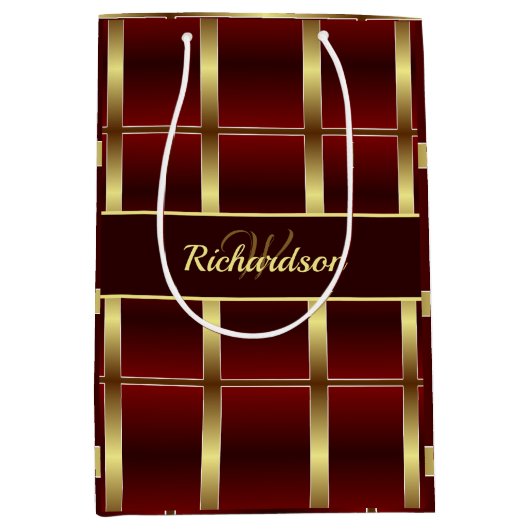 Eenvoudig goud en geborduurde monogrammen medium cadeauzakje (Voorkant)