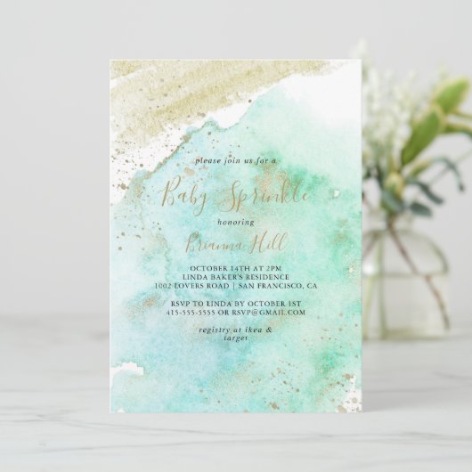 Eenvoudig Goud en Groen Minimalistisch Baby Sprink Kaart (Staand voorkant)