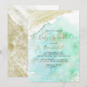 Eenvoudig Goud en Groen Minimalistisch Baby Sprink Kaart (Voorkant / Achterkant)