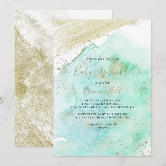 Eenvoudig Goud en Groen Minimalistisch Baby Sprink Kaart (Voorkant / Achterkant)